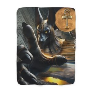 Anubis Sherpa/Fleece Throw Blanket – Egyptian God Decor, Cozy Mythology Gift